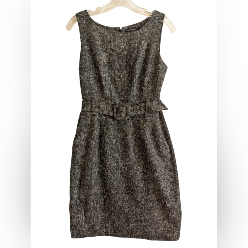 Banana Republic Sleeveless Belt Sheath Dress Black Tweed Size 4